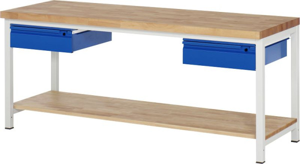 RAU Werkbank 8002I7, B2000xT700xH840-1040mm, Ablageboden Buche, 2xSchublade-TA, 03-8002I7-207R4H.11