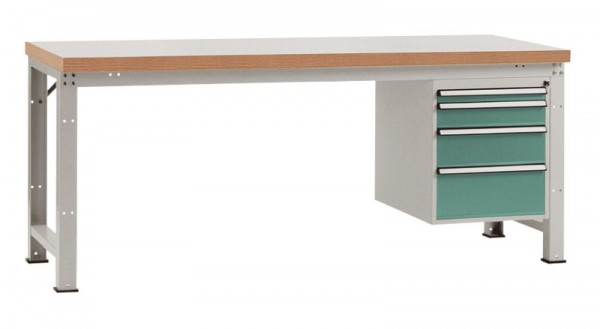 Manuflex Komplett-Werkbank Grund PROFI Standard mit Kunststoff-Platte, BxTxH = 2000 x 700 x 840 mm, Graugrün, WP5627.0001