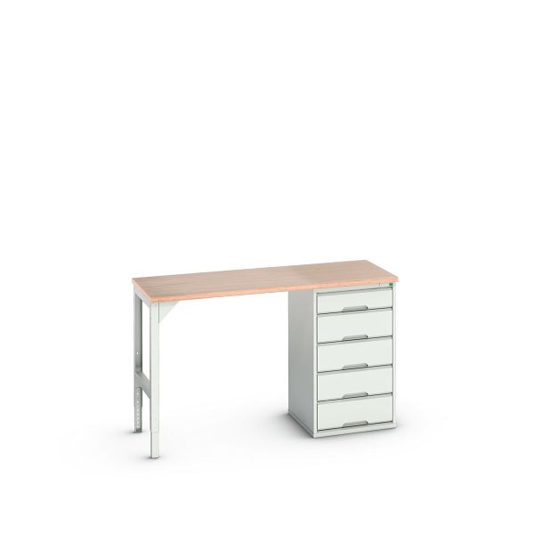 bott verso Unterbauwerkbank (Multiplex) mit 5 Schubladen (Breite: 525mm) BxTxH: 1500 x 600 x 930 mm, Lichtgrau / Lichtgrau, 16921900.16