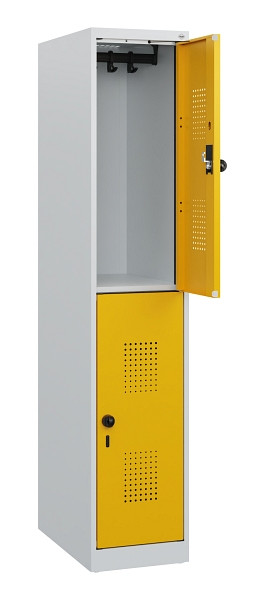 C+P Doppelstöckiger Spind Evolo PLUS, 2 Fächer, 1530x300x500mm, 7035/1004, Drehriegel, 0493005-10 S10000