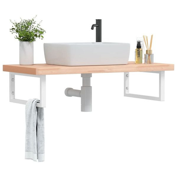 vidaXL Waschbeckenregal Wandmontage Stahl und Massivholz Buche, 3302436