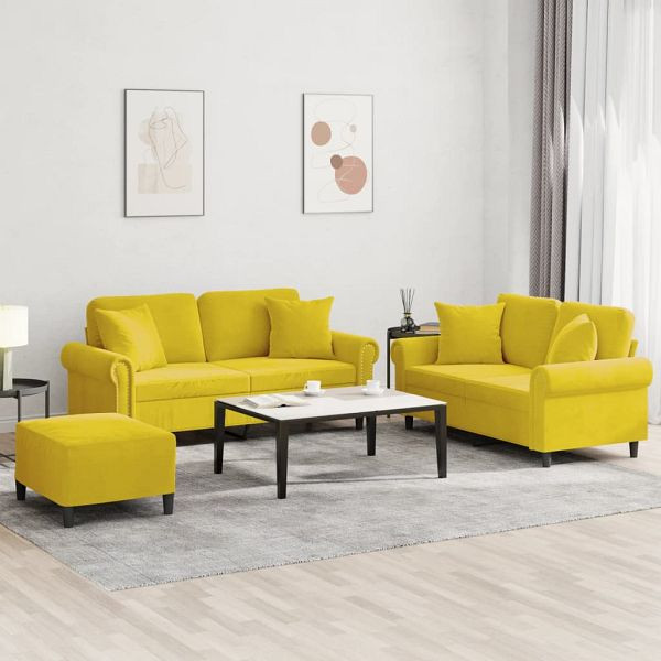 vidaXL 3-teilig Sofagarnitur mit Kissen Gelb Samt, 3202246