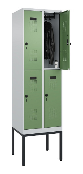 C+P Doppelstock-Spind Evolo PLUS, Gestell, 4 Fächer, 2120x600x500mm, 7035/6011, Drehriegel, 0493307-20 S10010