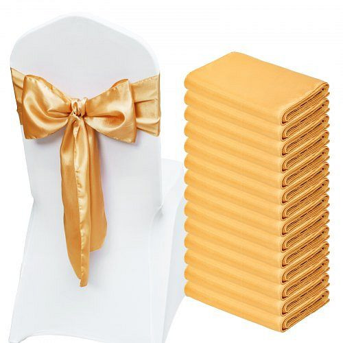 VEVOR Stretch-Stuhlschärpen mit Schleifen aus Spandex, Elastisch, Passend für Hochzeiten, Partys und Feste (50 Stück, Gold), YTZSDJS50PCS79W25V0