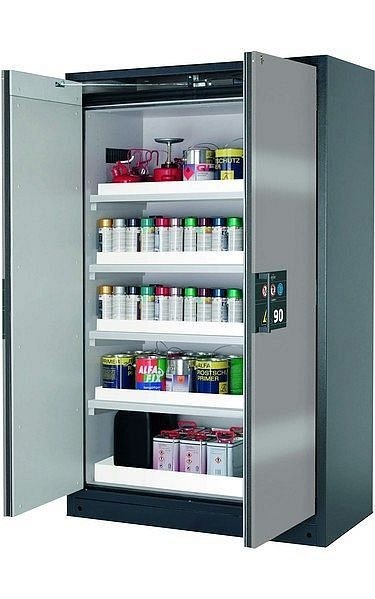 asecos Sicherheitsschrank Q-PEGASUS-90, Q90.195.120.WDAC in Silber mit 4x Wannenboden Standard (Polypropylen), 30002-049-30014