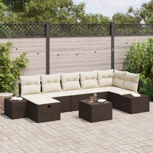 vidaXL 8-teiliges Garten Sofa Set mit Kissen Braun Poly Rattan, 3360739
