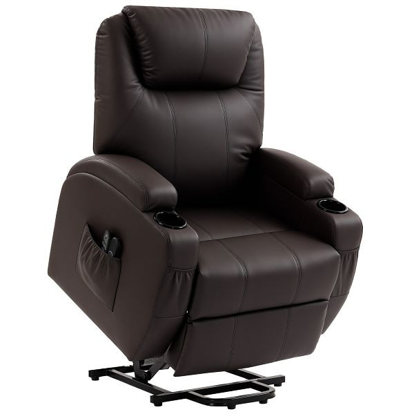 HOMCOM Aufstehsesssel, Relaxsessel mit Aufstehhilfe, inkl. Fernbedienung, Becherhalter, verstellbare Rückenlehne, Braun, 700-020V93DR