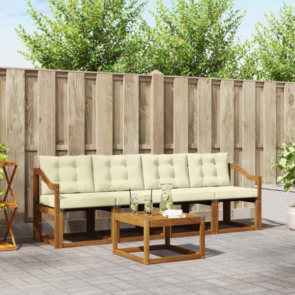 vidaXL Outdoor-Sofagarnitur mit Kissen 5-teilig Natur und Creme, 3368385