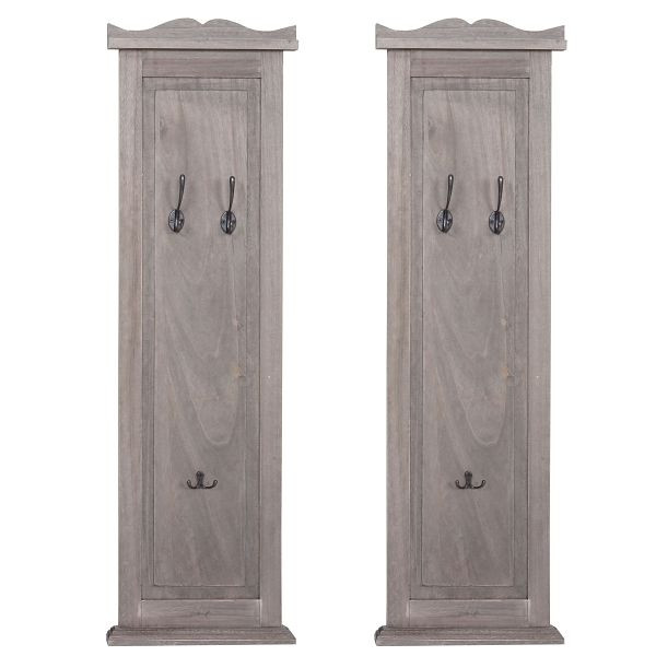 Mendler 2er-Set Garderobe T33, Wandgarderobe Garderobenpaneel, Wandhaken Holz 109x28x4cm, grau-braun shabby, 94453