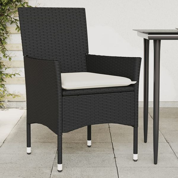 vidaXL Gartenstühle mit Kissen 2 Stück Schwarz Poly Rattan, 368108