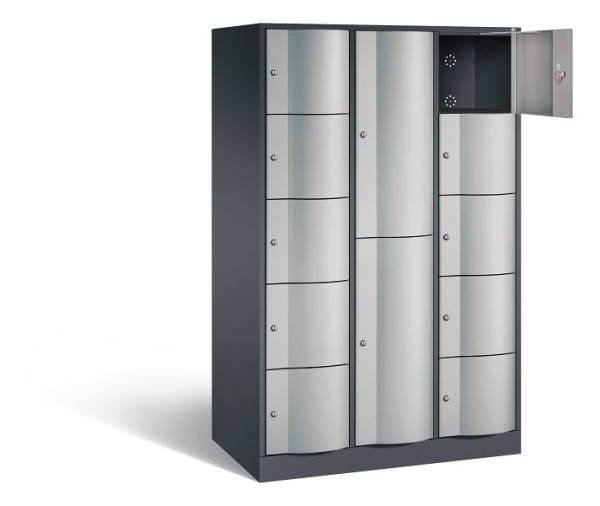 C+P Kombi-Schließfachschrank Resisto, H1950xB1148xT640mm, Farbe: Schwarzgrau / Weißaluminium, 8070-3731 S10007