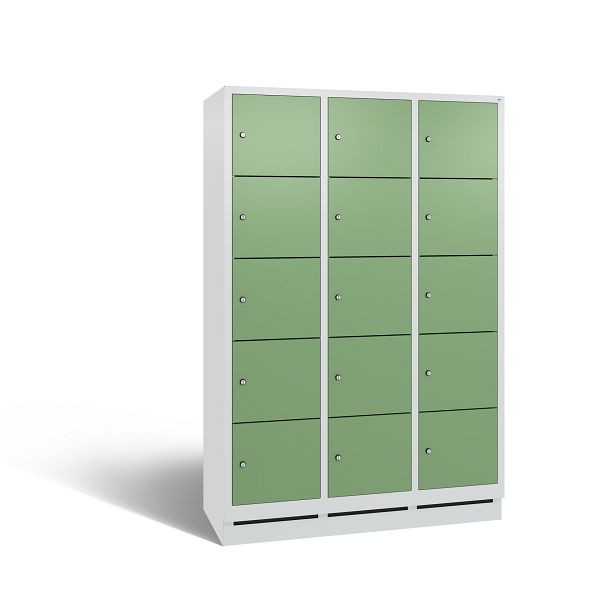 C+P Schließfachschrank Evolo, 15 Fächer, H1800xB1200xT500 mm, Grau/Resedagrün, 48020-325 S10245