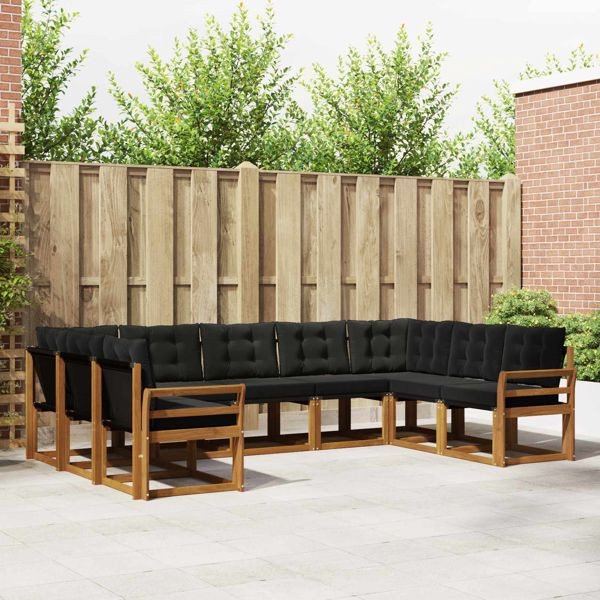 vidaXL Outdoor-Sofagarnitur mit Kissen 9-teilig Natürlich und Schwarz, 3369051