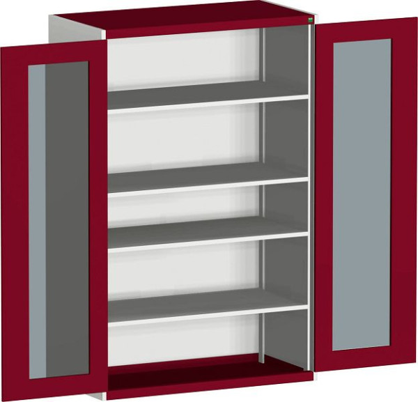 bott cubio Sichtfensterschrank bestückt mit 4 Fachböden BxTxH: 1300 x 650 x 2000 mm, RAL 7035/3004, 40022060.24V