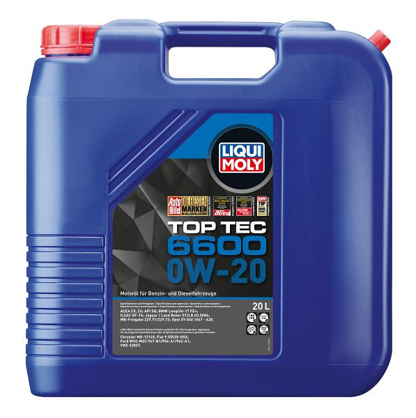 LIQUI MOLY Motoröl Top Tec 6600 0W-20, Kanister Kunststoff, VE: 20 Liter, 21412