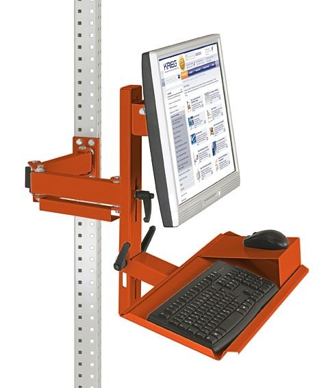 Manuflex Ergonomie Monitorträger für UNIVERSAL und PROFI mit Tastatur- und Mausfläche, VESA-Adapter 75 mm, Rotorange, ZB3627.2001