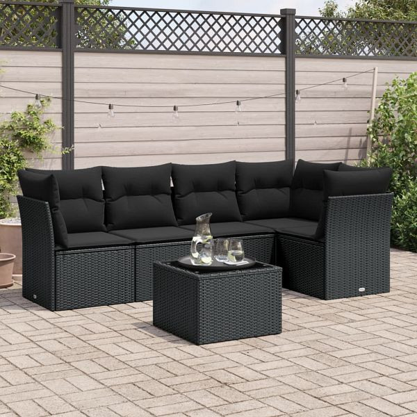 vidaXL 6-teilig Garten-Sofagarnitur mit Kissen Schwarz Poly Rattan, 3217605