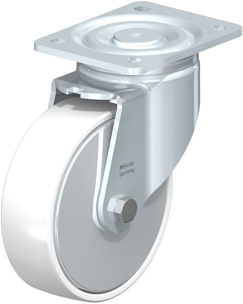 Blickle LH-PO 160K-FA Stahlblech-Lenkrolle, Schwerlast-Ausführung, mit Anschraubplatte, Polyamid, Weiß, 750027