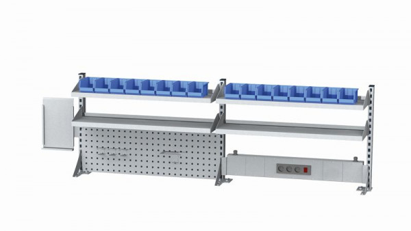 Simplaflex Multiwandaufbau, 3 Tragsäulen, 4 Fachböden, 1 Dokumentenhalter, 1 Energieleiste, B x H 2000x650 mm, CLW20MW02