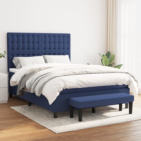 vidaXL Boxspringbett mit Matratze Blau 140x200 cm Stoff, 3136923