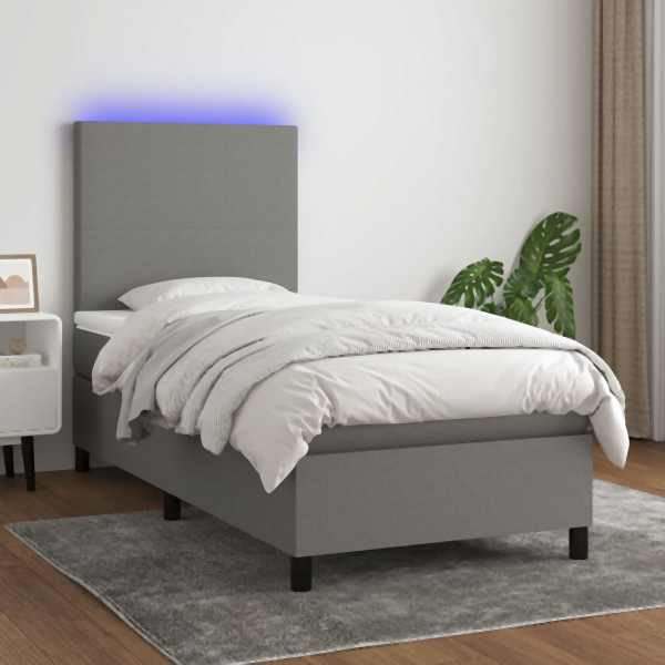 vidaXL Boxspringbett mit Matratze & LED Dunkelgrau 100x200 cm Stoff, 3134694