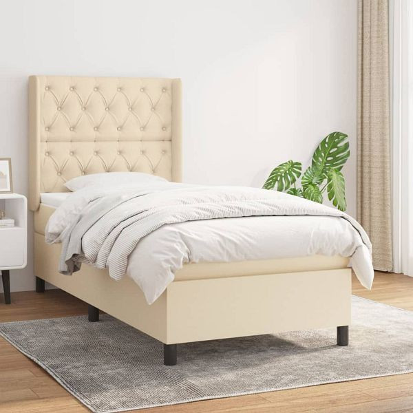 vidaXL Boxspringbett mit Matratze Creme 80x200 cm Stoff, 3131630