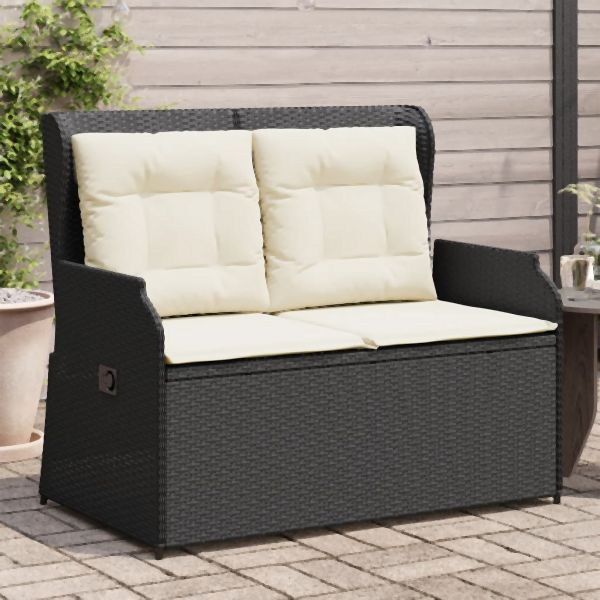 vidaXL Gartenbank Verstellbar mit Kissen Schwarz Poly Rattan, 368955