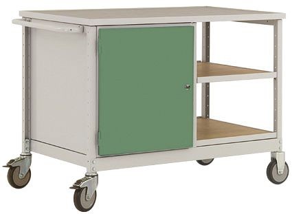 Manuflex ESD-Mobile Werkbank Modell 3 mit Tür und Einlegeböden, BxTxH 1135 x 590 x 805 mm, Resedagrün, LW1003.6011