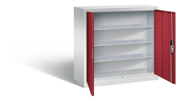 C+P Magazinschrank Serie 13, H1000xB1000xT420mm, Farbe: Lichtgrau / Rubinrot, Muldengriff, 133944-21 S10036