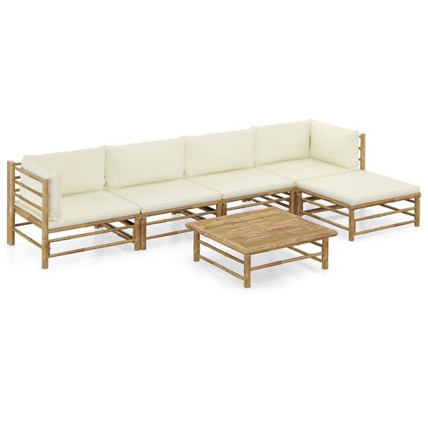 vidaXL 6-tlg. Garten-Lounge-Set mit Cremeweißen Kissen Bambus, 3058237