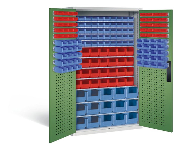 C+P Magazinschrank Serie 13, H1950xB1100xT535mm, Farbe: Lichtgrau / Resedagrün, Muldengriff, 130276-62 S10018