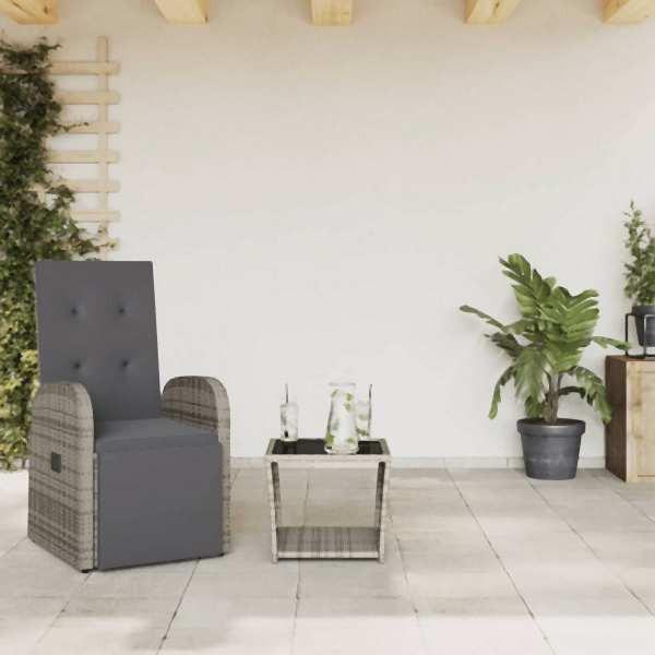 vidaXL 2-tlg. Garten-Essgruppe mit Kissen Grau Poly Rattan, UV-beständig, 3277609