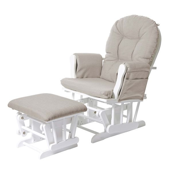 Mendler Relaxsessel HWC-C76, Schaukelstuhl Sessel Schwingstuhl mit Hocker, Stoff/Textil, creme, Gestell weiß, 68389