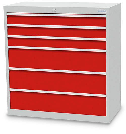 Bedrunka+Hirth Schubladenschrank, Tiefe 500 mm, R 36-16, Schubladenanzahl: 6, Maße in mm (BxTxH): 980 x 500 x 1019, Tragkraft 75 kg, 90.303-75
