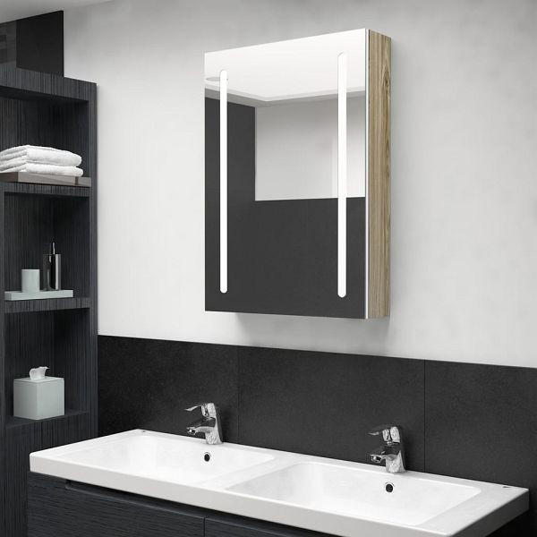 vidaXL LED-Bad-Spiegelschrank Weiß und Eichen-Optik 50x13x70 cm, 326500