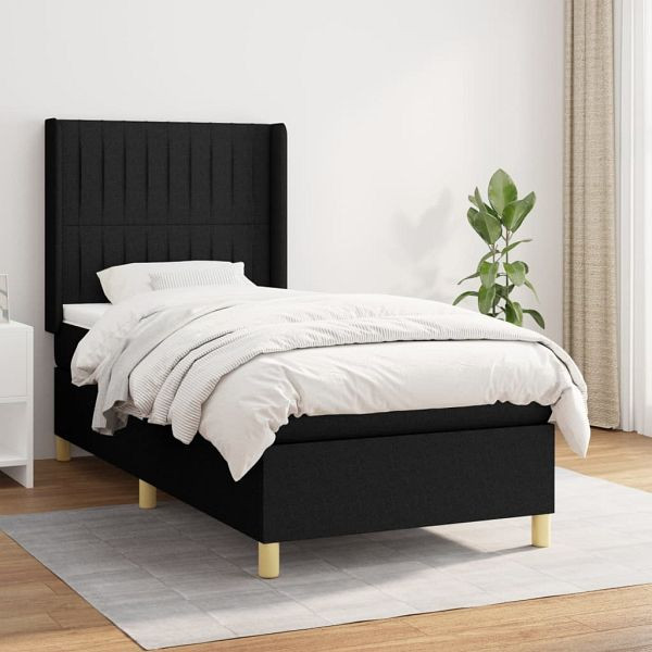 vidaXL Boxspringbett mit Matratze Schwarz 80x200 cm Stoff, 3132107