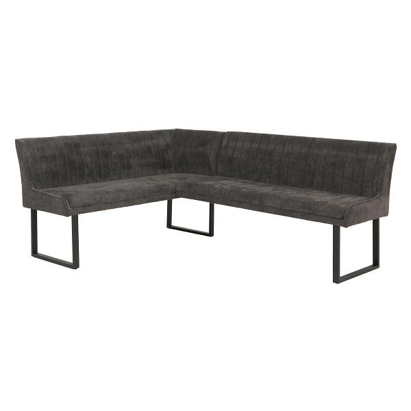 Mendler Eckbank HWC-O82, Esszimmerbank Bank, Öko-Tex (310g/m²) Chenille Stoff/Textil Metall 159x210cm, dunkelgrau, 153542