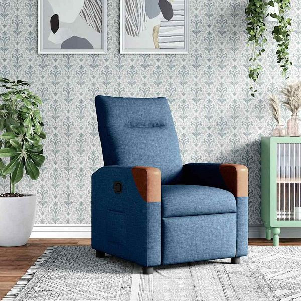 vidaXL Relaxsessel Blau Stoff, manuelle Liegefunktion, 4104815, 8721158657596