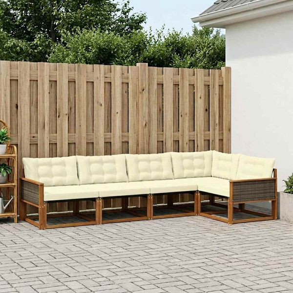 vidaXL Outdoor-Sofagarnitur mit Kissen 5-teilig Natur und Creme, 3381418