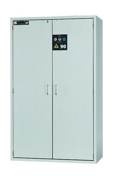 asecos Sicherheitsschrank S-CLASSIC-90, S90.196.120.WDAS in lichtgrau RAL 7035 mit 4x Auszugswanne Standard (Edelstahl), 30116-001-30152