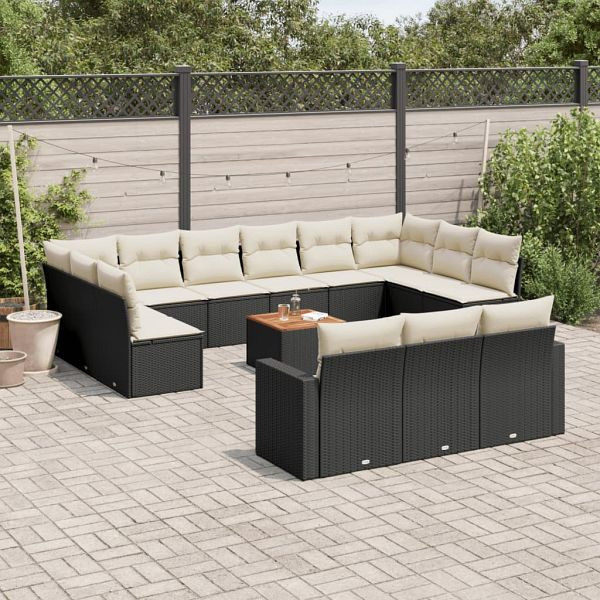 vidaXL 14-teilig Garten-Sofagarnitur mit Kissen Schwarz Poly Rattan, 3256693