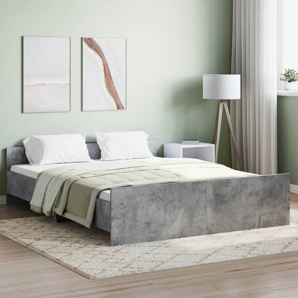 vidaXL Bettgestell mit Kopf- und Fußteil Betongrau 150x200 cm, 3203757