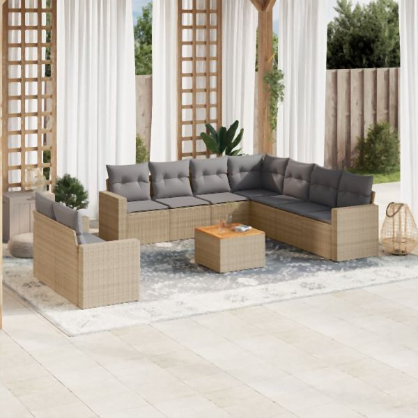 vidaXL 10-tlg. Garten-Sofagarnitur mit Kissen Beige Poly Rattan, 3256521