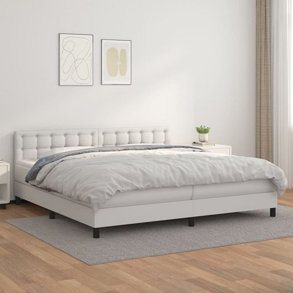 vidaXL Boxspringbett mit Matratze Weiß 200x200 cm Kunstleder, 3141144