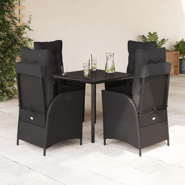 vidaXL 5-tlg. Garten-Essgruppe mit Kissen Schwarz Poly Rattan, 3213185