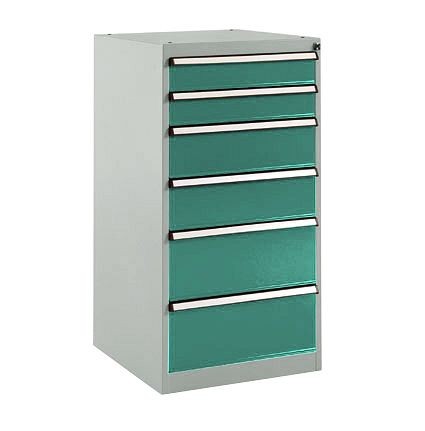 Manuflex Schubfachschrank BASETEC Stationär, Nutzhöhe 900 mm mit 6 Schubfächern, in graugrün HF 0001, SP1142.0001