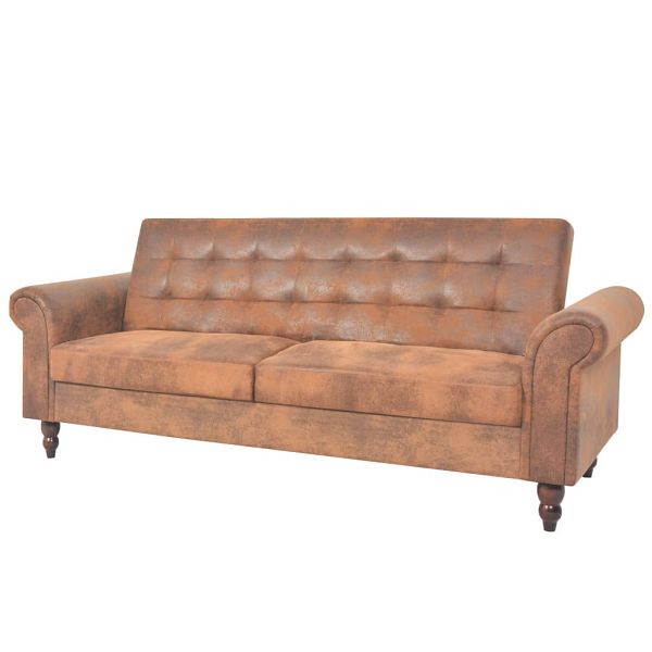 vidaXL 2-Sitzer Schlafsofa mit Armlehnen Künstliches Wildleder Braun, 245584