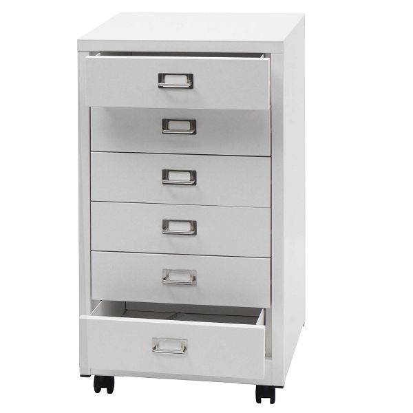 Mendler Rollcontainer HWC-L49, Schubladenschrank Stahlschrank Aktenschrank, Metall 75x40x41cm 6 Schubladen, weiß, 99461