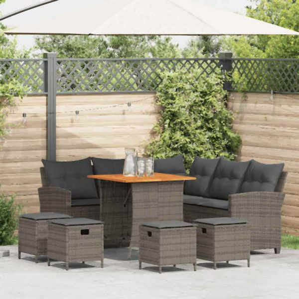 vidaXL 6-tlg. Garten-Sofagarnitur mit Kissen L-Form Grau Poly Rattan, 3213541