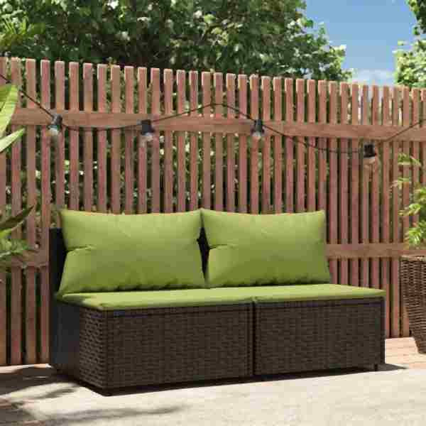 vidaXL Garten-Mittelsofas mit Kissen 2 Stück Braun Poly Rattan, 319834